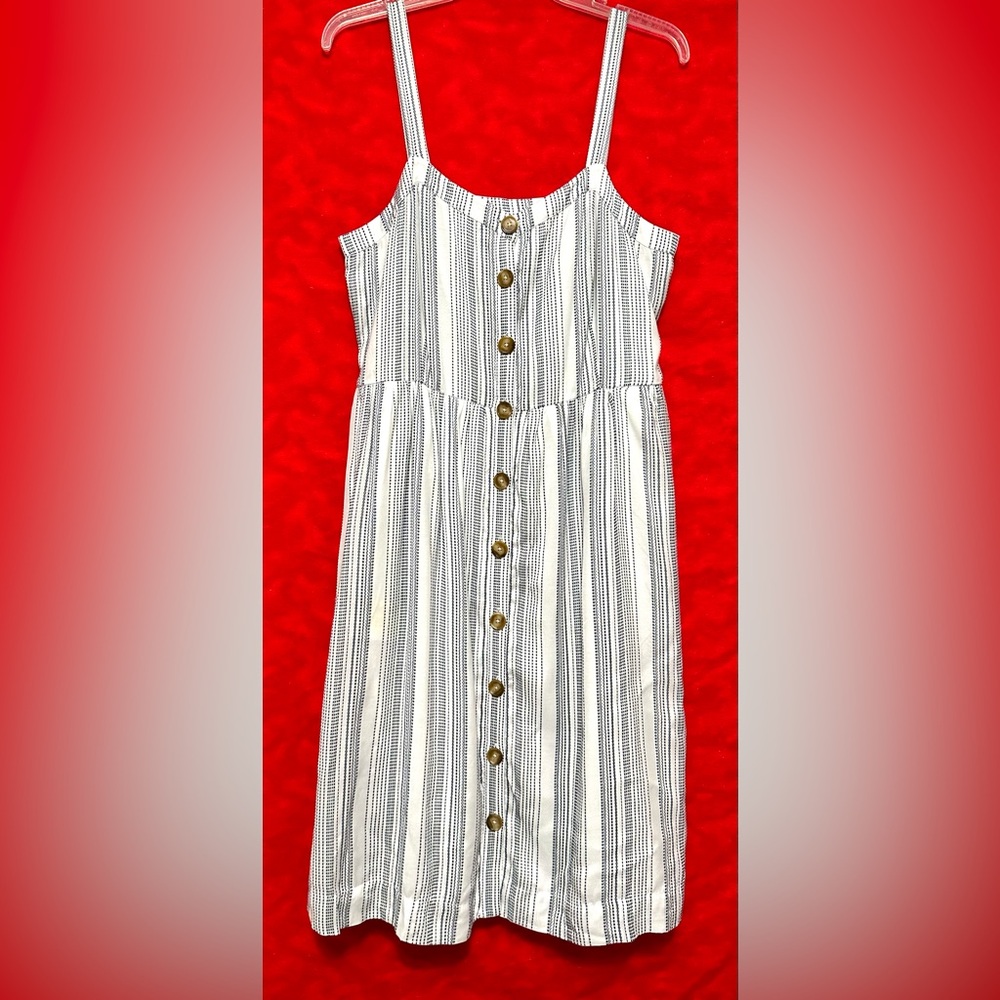 LOFT Nautical Knee-Length Dress White and Blue Button Down Size 10